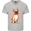 French Bulldog Mens V-Neck Cotton T-Shirt Sports Grey