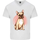 French Bulldog Mens V-Neck Cotton T-Shirt White