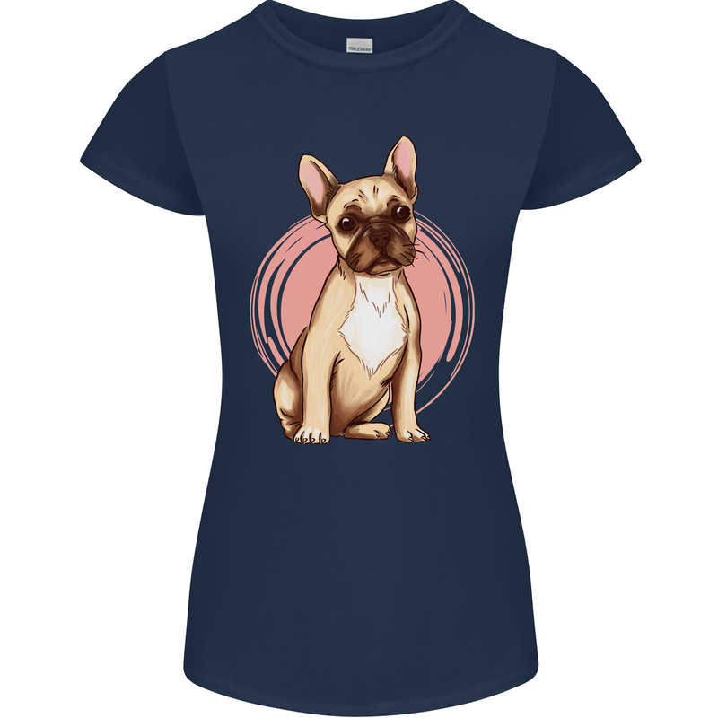 French Bulldog Womens Petite Cut T-Shirt Navy Blue