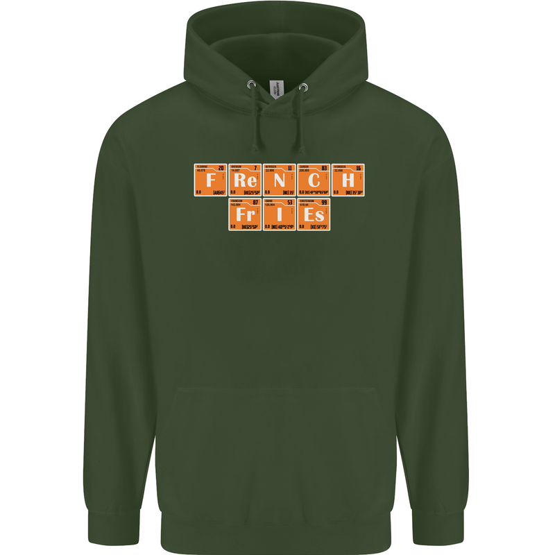 French Fries Periodic Table Chemistry Funny Childrens Kids Hoodie Forest Green