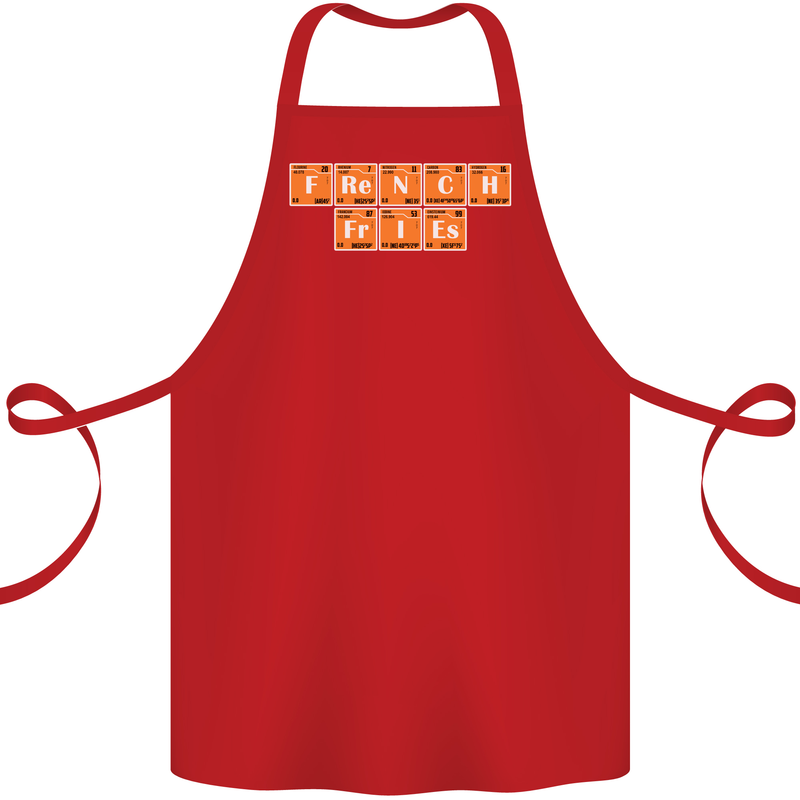French Fries Periodic Table Chemistry Funny Cotton Apron 100% Organic Red