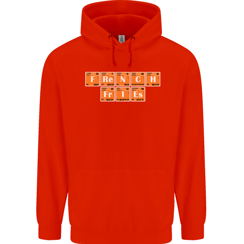 French Fries Periodic Table Chemistry Funny Mens 80% Cotton Hoodie Bright Red