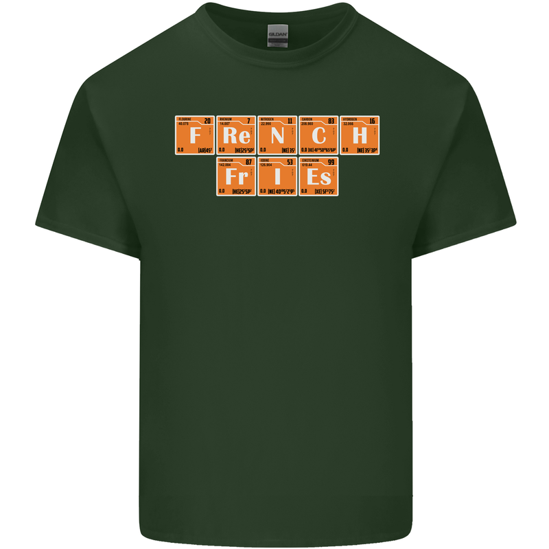 French Fries Periodic Table Chemistry Funny Mens Cotton T-Shirt Tee Top Forest Green