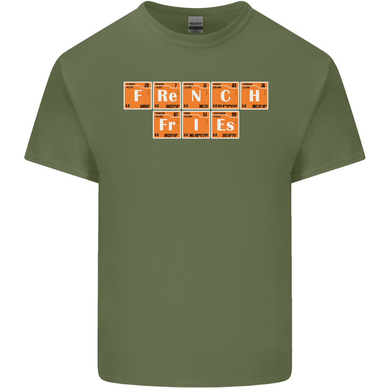 French Fries Periodic Table Chemistry Funny Mens Cotton T-Shirt Tee Top Military Green