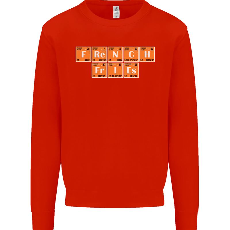 French Fries Periodic Table Chemistry Funny Mens Sweatshirt Jumper Bright Red