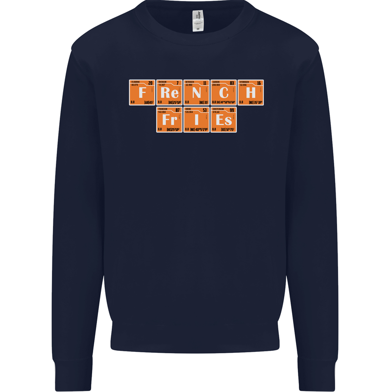 French Fries Periodic Table Chemistry Funny Mens Sweatshirt Jumper Navy Blue