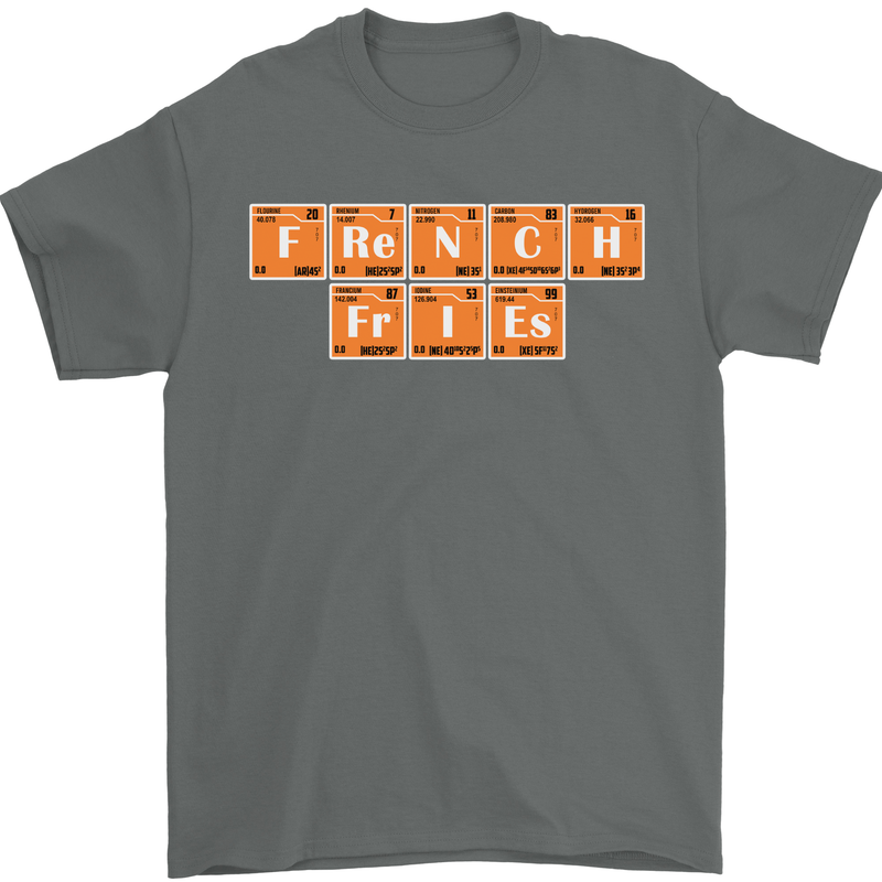 French Fries Periodic Table Chemistry Funny Mens T-Shirt Cotton Gildan Charcoal