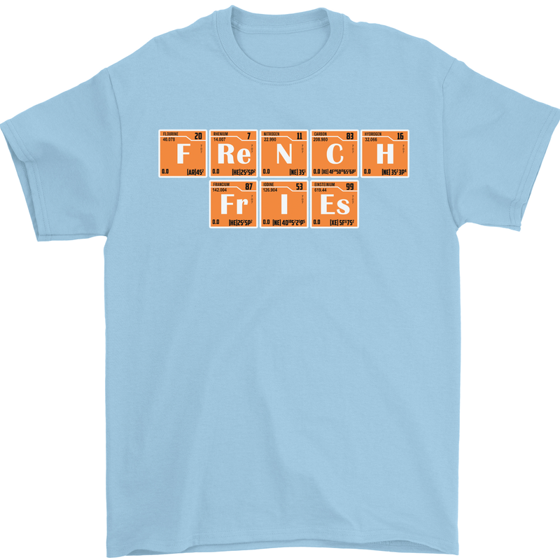 French Fries Periodic Table Chemistry Funny Mens T-Shirt Cotton Gildan Light Blue