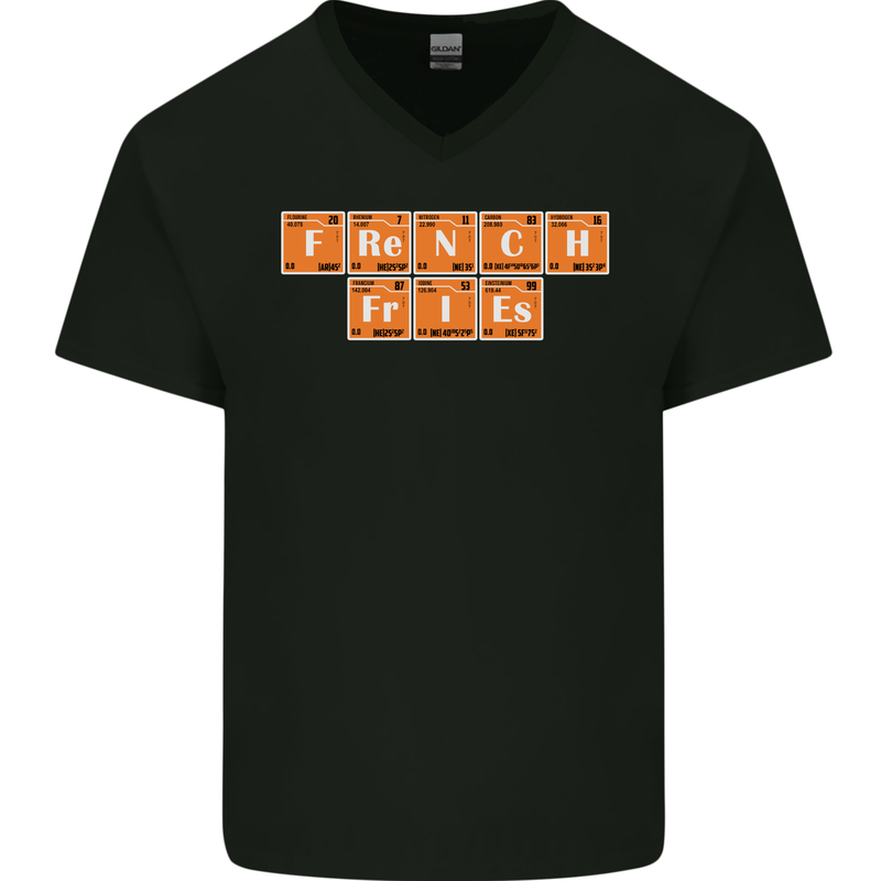 French Fries Periodic Table Chemistry Funny Mens V-Neck Cotton T-Shirt Black