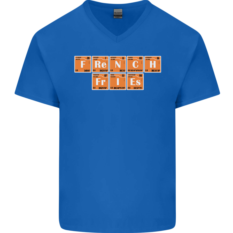 French Fries Periodic Table Chemistry Funny Mens V-Neck Cotton T-Shirt Royal Blue