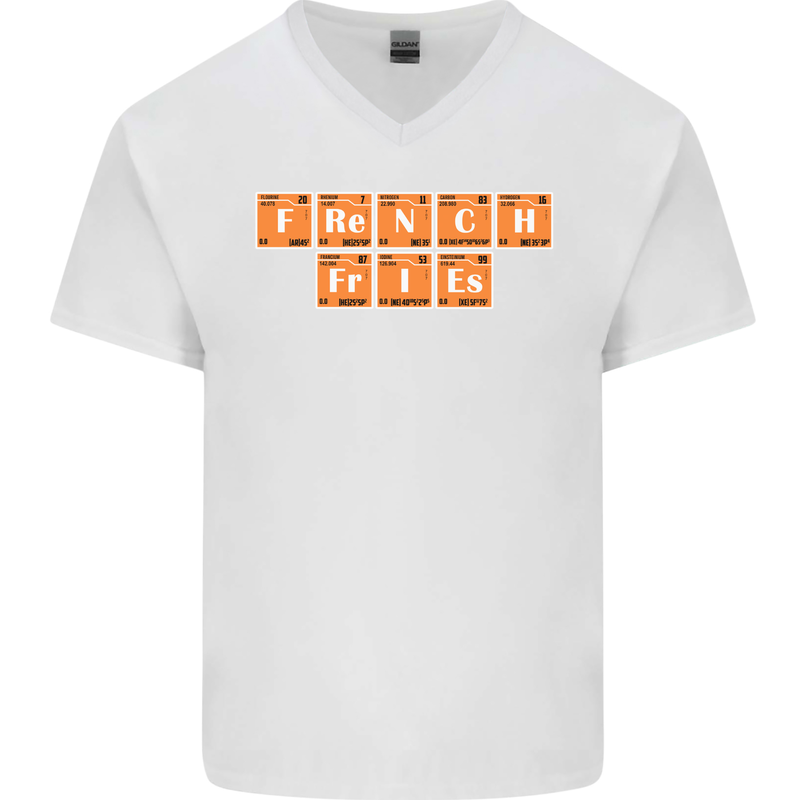 French Fries Periodic Table Chemistry Funny Mens V-Neck Cotton T-Shirt White