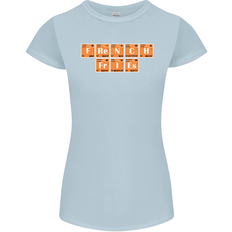 French Fries Periodic Table Chemistry Funny Womens Petite Cut T-Shirt Light Blue
