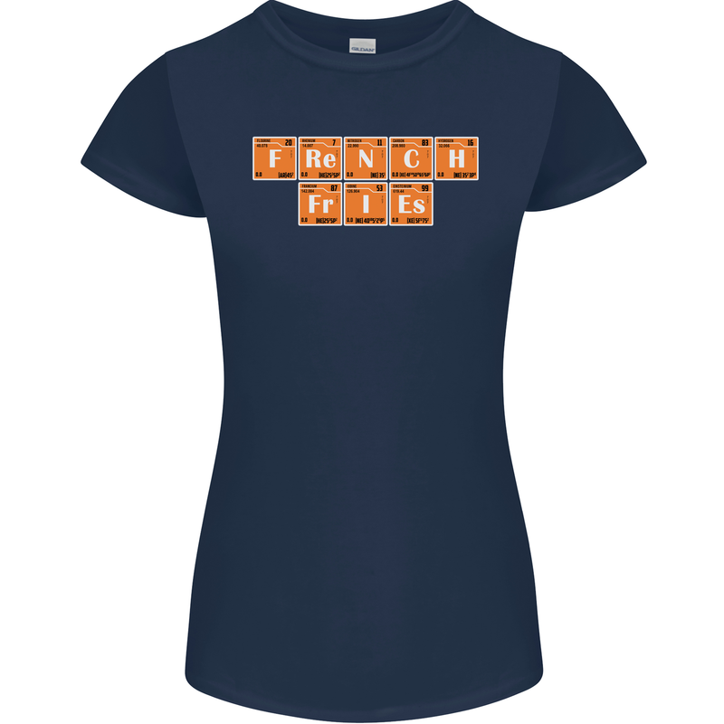 French Fries Periodic Table Chemistry Funny Womens Petite Cut T-Shirt Navy Blue