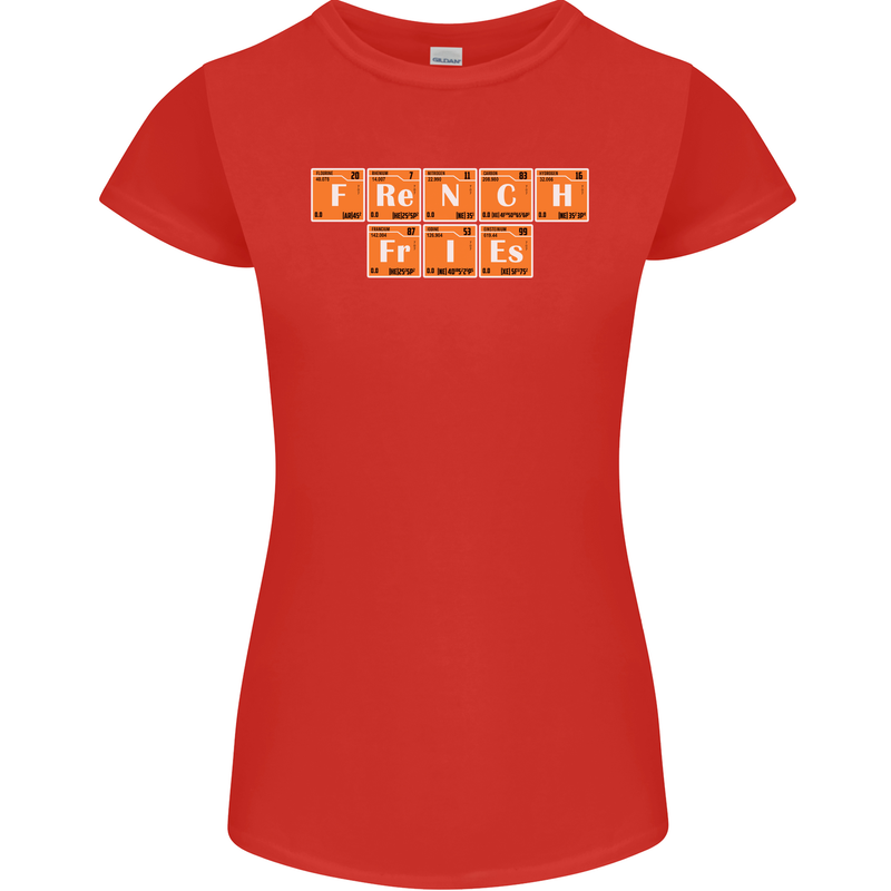 French Fries Periodic Table Chemistry Funny Womens Petite Cut T-Shirt Red