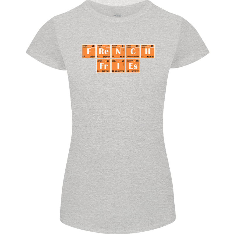 French Fries Periodic Table Chemistry Funny Womens Petite Cut T-Shirt Sports Grey
