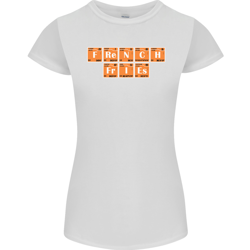 French Fries Periodic Table Chemistry Funny Womens Petite Cut T-Shirt White