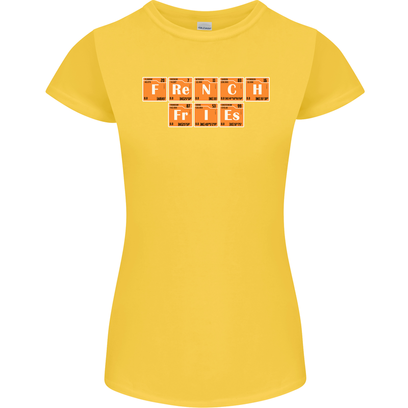 French Fries Periodic Table Chemistry Funny Womens Petite Cut T-Shirt Yellow