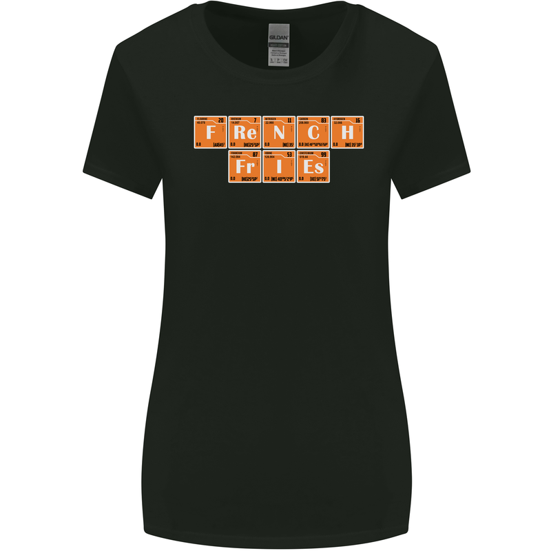 French Fries Periodic Table Chemistry Funny Womens Wider Cut T-Shirt Black