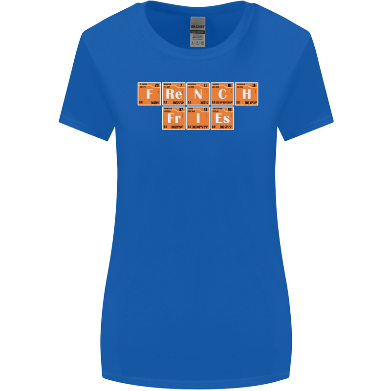 French Fries Periodic Table Chemistry Funny Womens Wider Cut T-Shirt Royal Blue