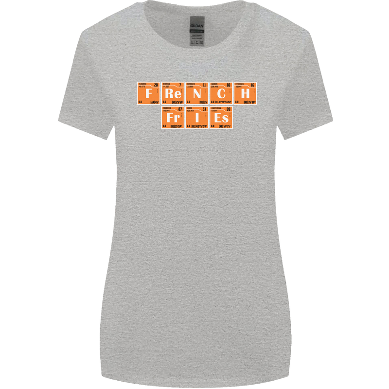 French Fries Periodic Table Chemistry Funny Womens Wider Cut T-Shirt Sports Grey
