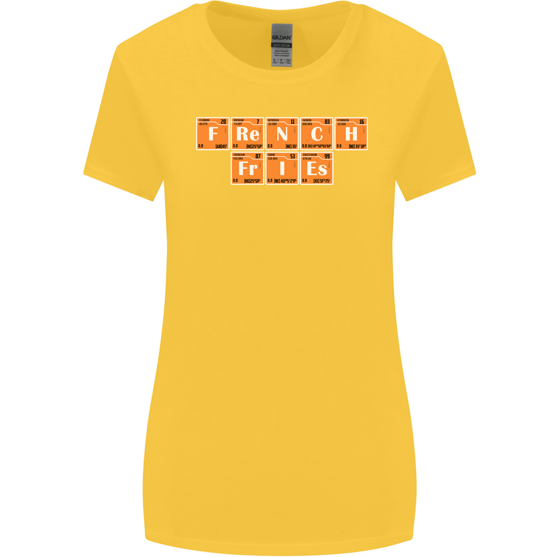 French Fries Periodic Table Chemistry Funny Womens Wider Cut T-Shirt Yellow