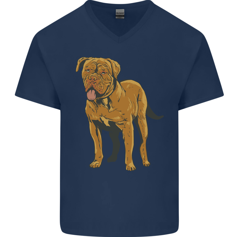 French Mastiff Dogue Bordeaux Dog Mens V-Neck Cotton T-Shirt Navy Blue