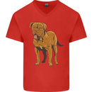 French Mastiff Dogue Bordeaux Dog Mens V-Neck Cotton T-Shirt Red