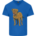 French Mastiff Dogue Bordeaux Dog Mens V-Neck Cotton T-Shirt Royal Blue