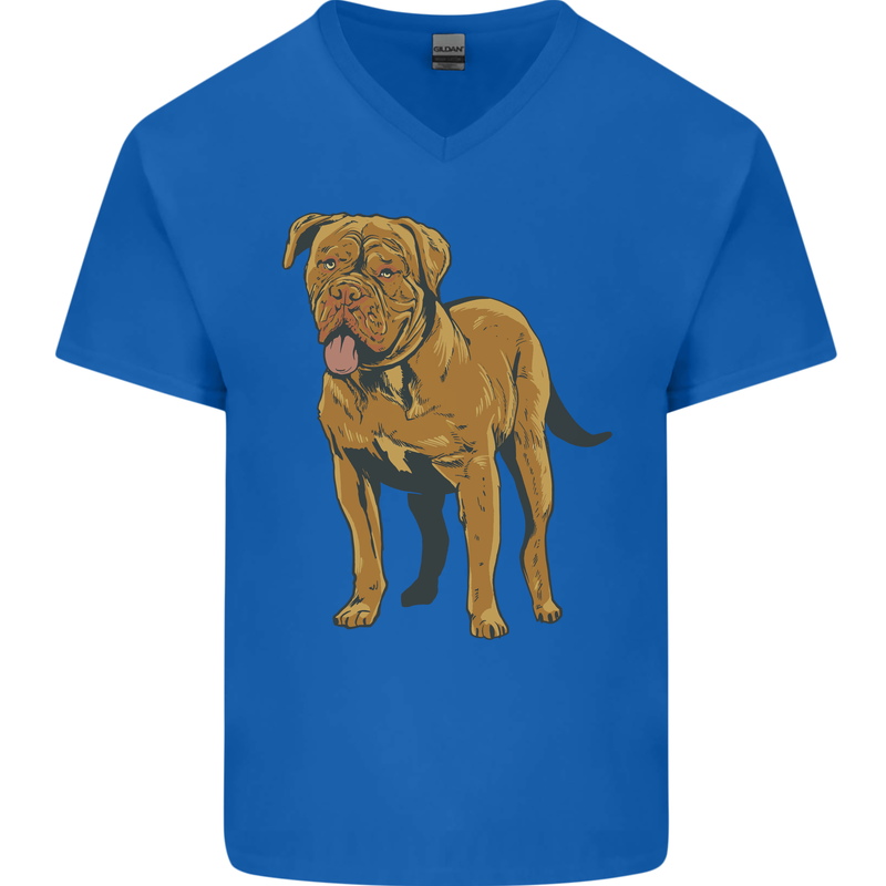 French Mastiff Dogue Bordeaux Dog Mens V-Neck Cotton T-Shirt Royal Blue