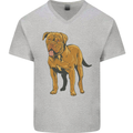French Mastiff Dogue Bordeaux Dog Mens V-Neck Cotton T-Shirt Sports Grey