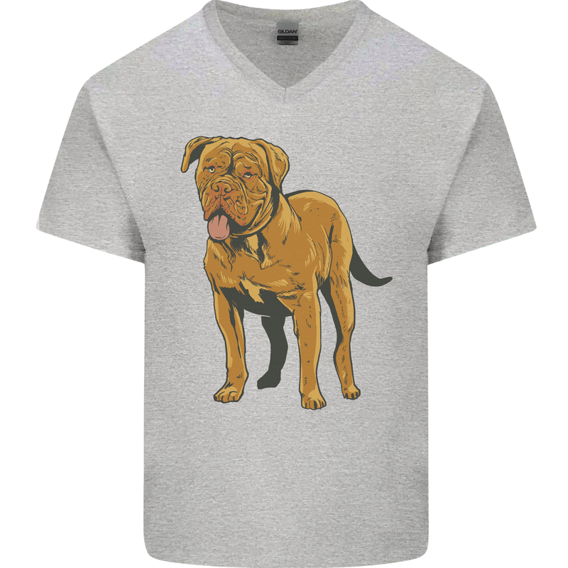French Mastiff Dogue Bordeaux Dog Mens V-Neck Cotton T-Shirt Sports Grey