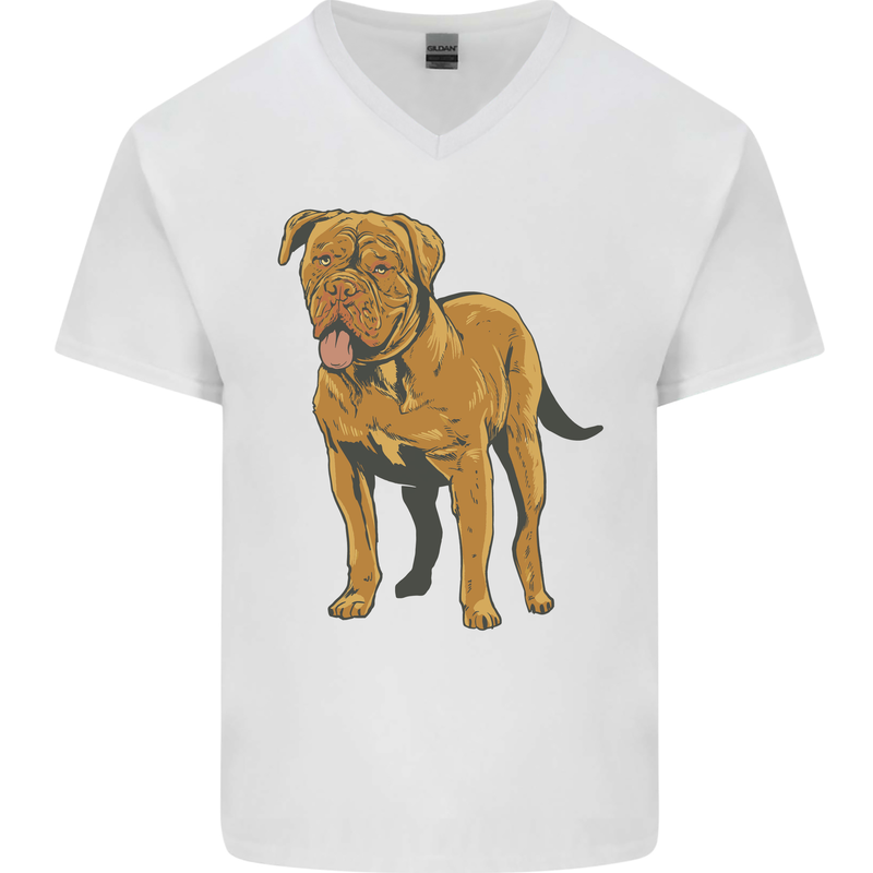 French Mastiff Dogue Bordeaux Dog Mens V-Neck Cotton T-Shirt White