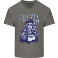 Freyja Norse Goddess Viking Valhalla Mens V-Neck Cotton T-Shirt Charcoal