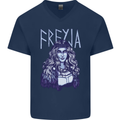 Freyja Norse Goddess Viking Valhalla Mens V-Neck Cotton T-Shirt Navy Blue