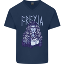 Freyja Norse Goddess Viking Valhalla Mens V-Neck Cotton T-Shirt Navy Blue