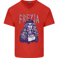 Freyja Norse Goddess Viking Valhalla Mens V-Neck Cotton T-Shirt Red