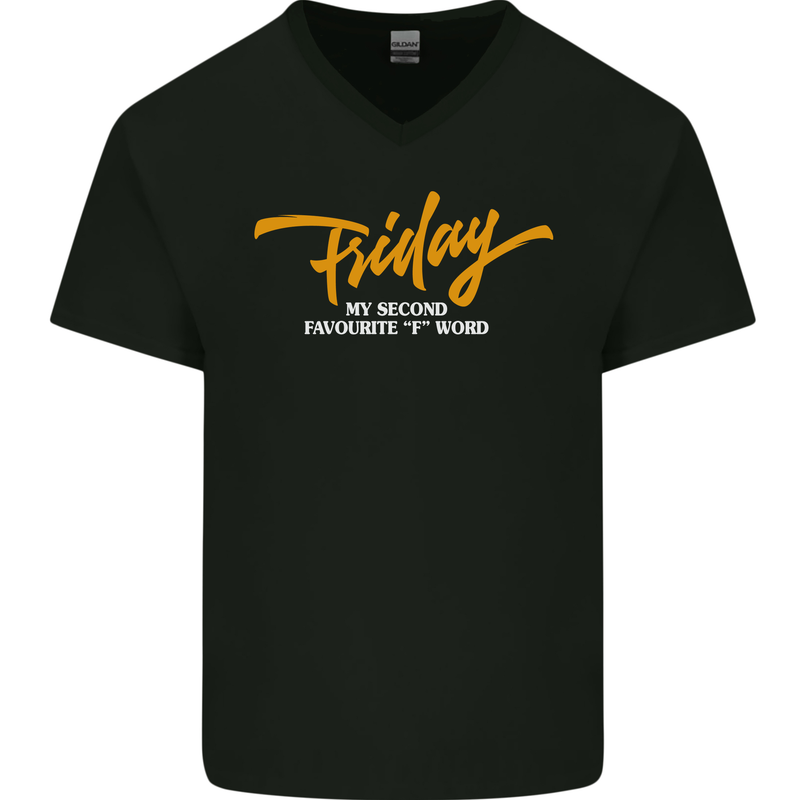 Friday My Second Favorite F Word Mens V-Neck Cotton T-Shirt Black