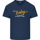 Friday My Second Favorite F Word Mens V-Neck Cotton T-Shirt Navy Blue