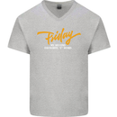 Friday My Second Favorite F Word Mens V-Neck Cotton T-Shirt Sports Grey
