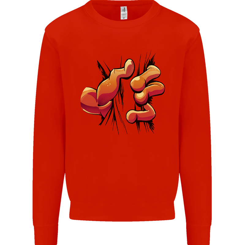 Frog Hand Scrunching Material Kids Sweatshirt Jumper Bright Red