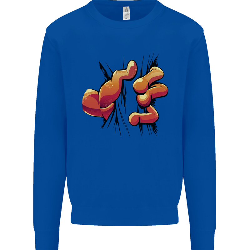 Frog Hand Scrunching Material Kids Sweatshirt Jumper Royal Blue
