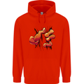 Frog Hand Scrunching Material Mens 80% Cotton Hoodie Bright Red