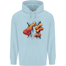 Frog Hand Scrunching Material Mens 80% Cotton Hoodie Light Blue