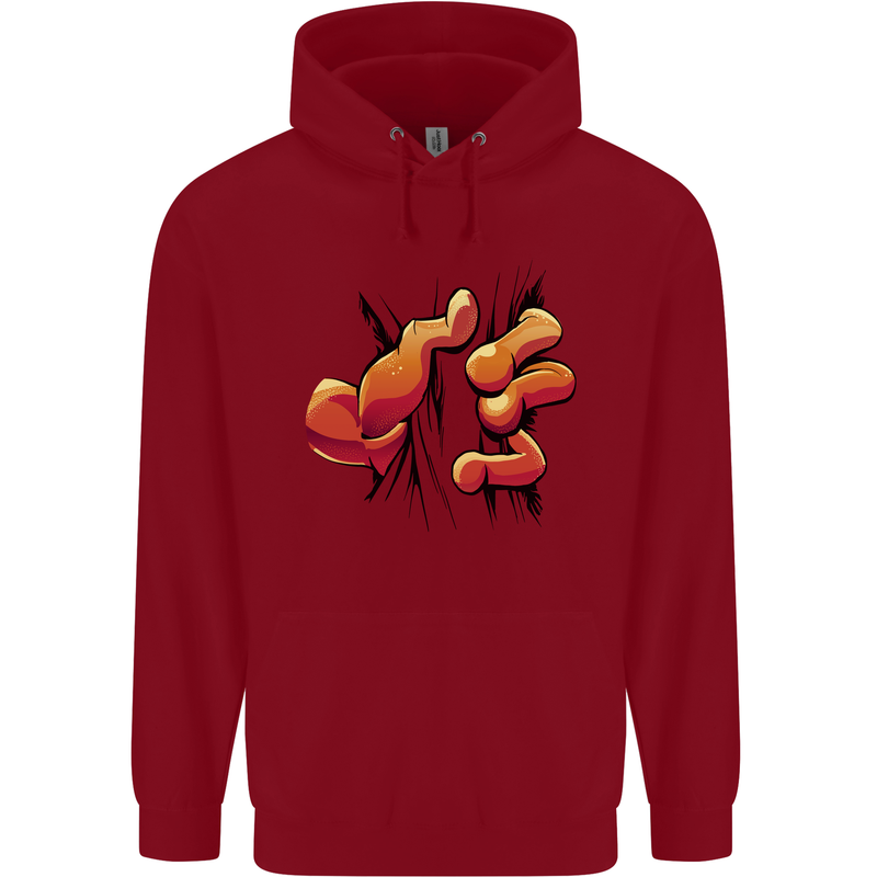 Frog Hand Scrunching Material Mens 80% Cotton Hoodie Red