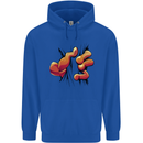 Frog Hand Scrunching Material Mens 80% Cotton Hoodie Royal Blue