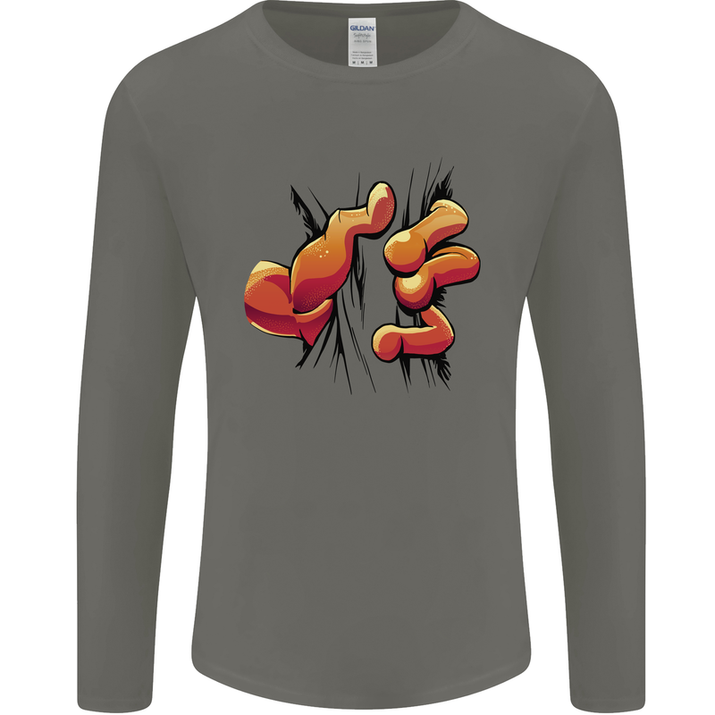 Frog Hand Scrunching Material Mens Long Sleeve T-Shirt Charcoal