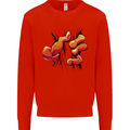 Frog Hand Scrunching Material Mens Sweatshirt Jumper Bright Red