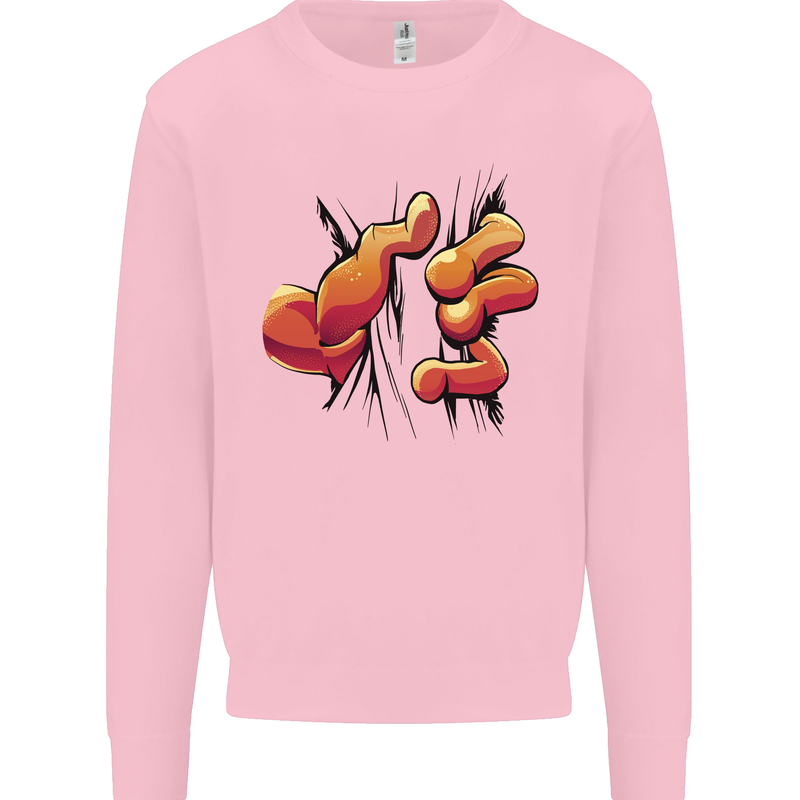 Frog Hand Scrunching Material Mens Sweatshirt Jumper Light Pink