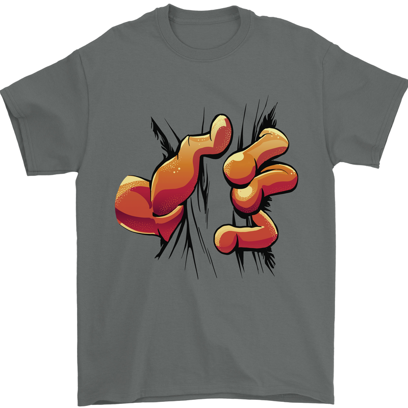 Frog Hand Scrunching Material Mens T-Shirt 100% Cotton Charcoal