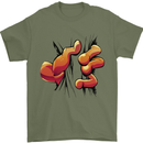 Frog Hand Scrunching Material Mens T-Shirt 100% Cotton Military Green